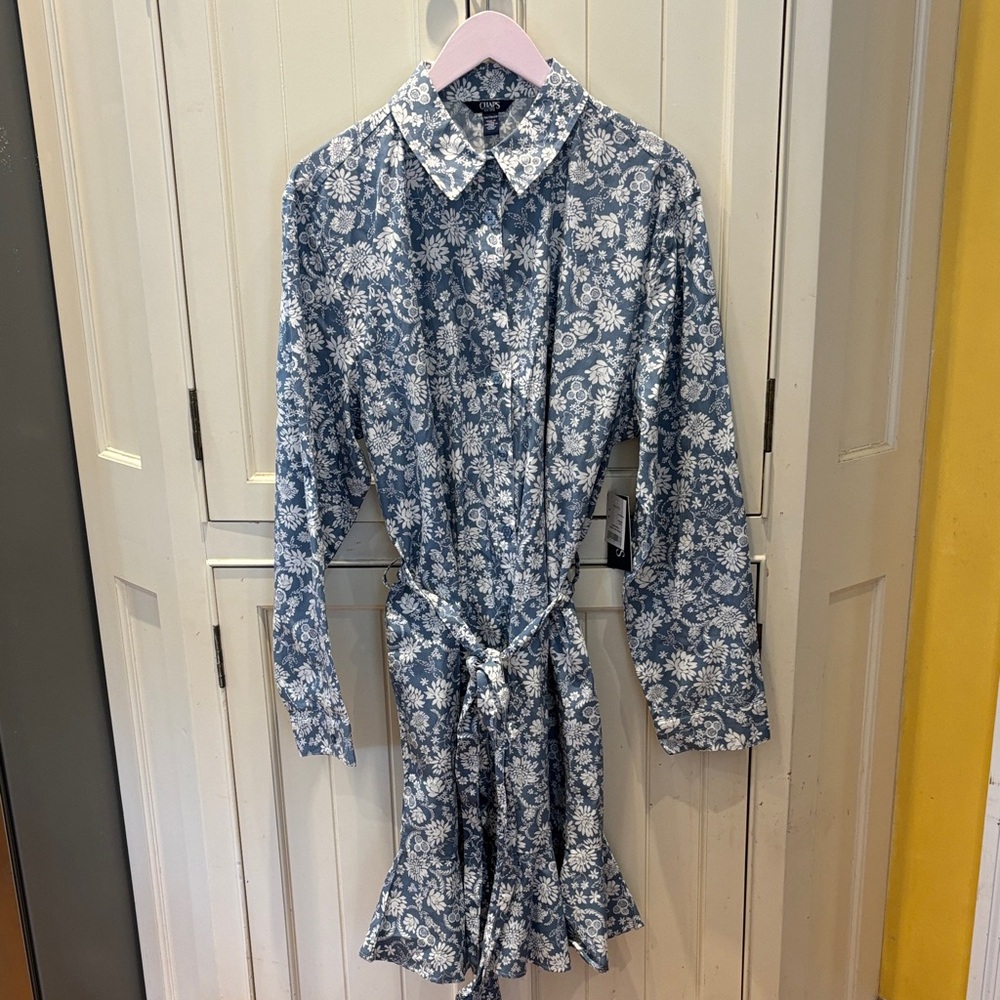 Chaps Blue and White Floral Shirt Dress